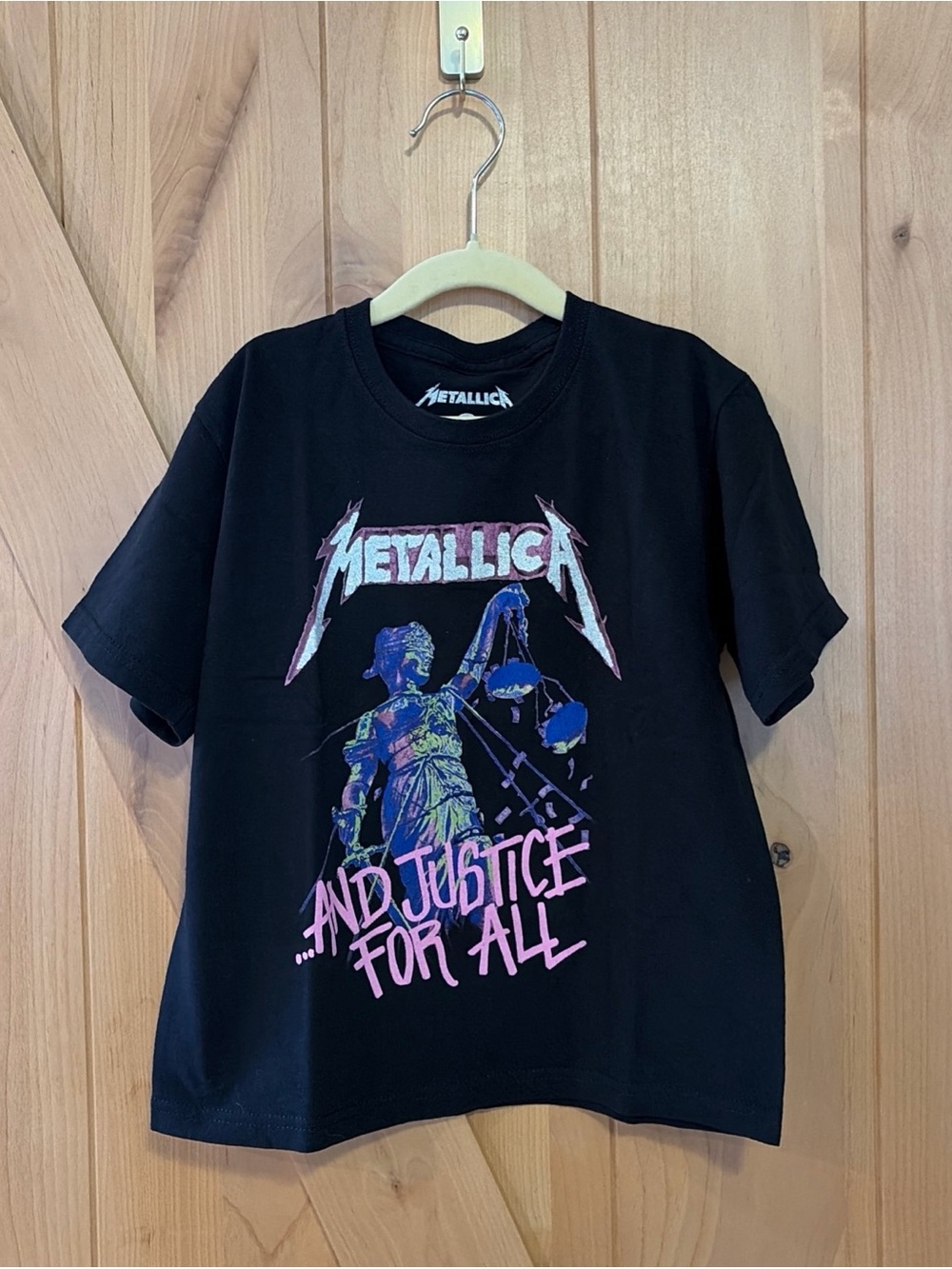 Metallica Graphic Tee Band Shirt Glitter Black Girls 5/6 NWOT Justice For All